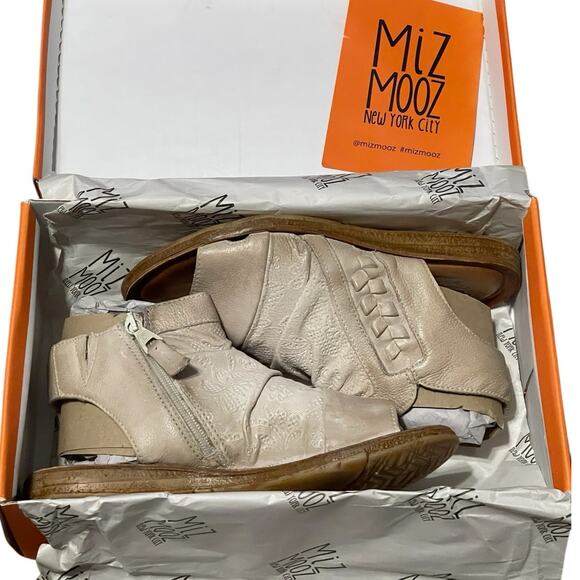 Miz Mooz NEW Size EU 37 US 6.5-7 Leather Ruched Sandals Style Flaire Linen - Picture 4 of 12